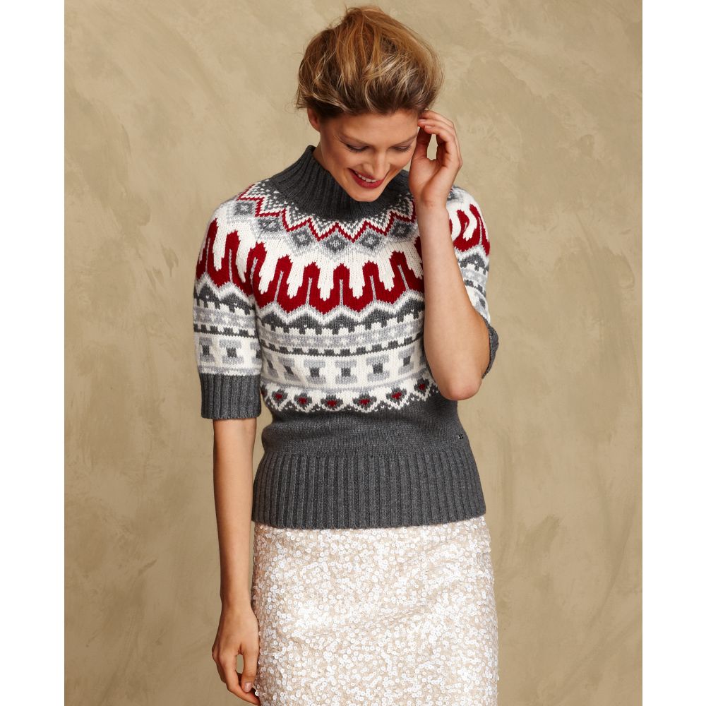 Short Sleeved Fair Isle Sweater - Cashmere Sweater England