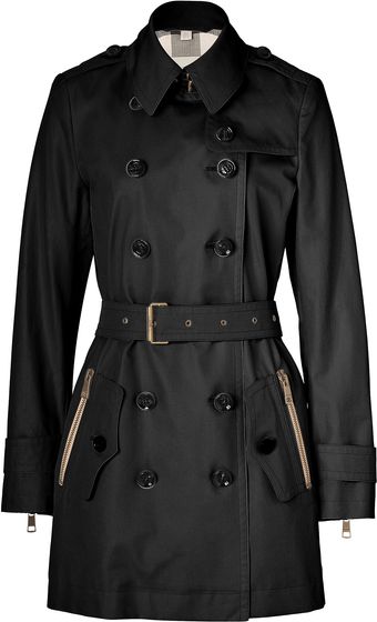Burberry Brit Black Midlength Cotton Poplin Double Throat Latch Trench Coat - Lyst