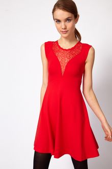 French Connection Lace Insert Skater Dress - Lyst