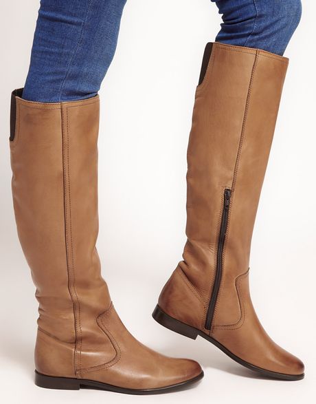 asos design cali premium leather heeled knee boots