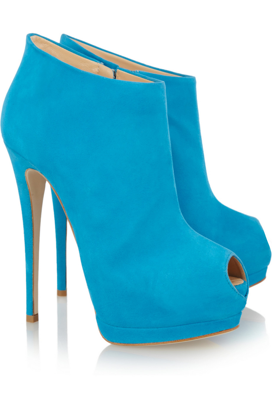 Shoeniverse: Bright blue suede peep toe ankle boots from Giuseppe Zanotti Sharon in GREEN!