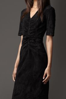 Burberry Gather Detail Suede Dress - Lyst