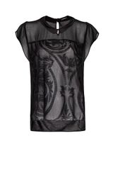  Mango Baroque Print Blouse Black