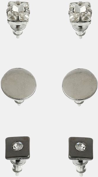 Topman Rhinestone Stud Earrings Set Of 3 - Lyst