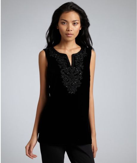 Lafayette 148 New York Black Velvet Arabelle Embellished Sleeveless Top in Black | Lyst
