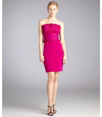 Notte By Marchesa Lipstick Silk Crepe Pleated Bodice Strapless Dress - Lyst