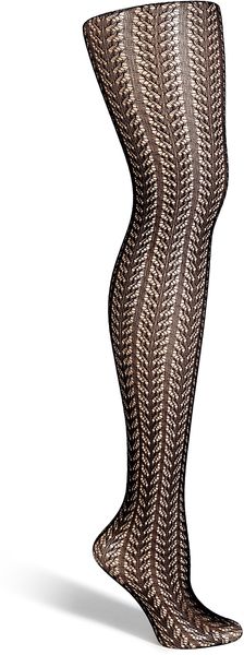 Fogal Black Crochet Pattern Skylight Stockings - Lyst