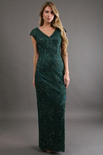 Sue Wong Column Dress with Corded Ribbon Embroidery - Lyst