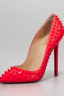 Christian Louboutin Pigalle Spikes Fluorescent Patent Red Sole Pump Rose Paris - Lyst