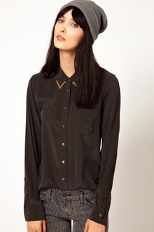 Equipment Brett Silk Shirt with Gold Collar Tips - Lyst