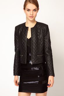 French Connection Leather Look Quilted Biker Jacket - Lyst