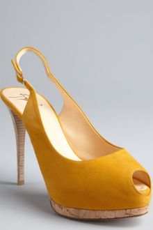 Giuseppe Zanotti Mustard Suede Sharon 80 Platform Peep Toe Slingback Pumps - Lyst