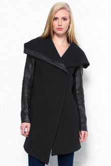 Helmut Lang Black Leather Sleeved Coat - Lyst
