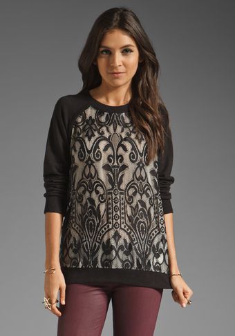 Juicy Couture Lace Pullover Sweatshirt in Pitch Blackblack Lace - Lyst