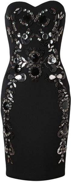Lanvin Embellished Neoprene Strapless Dress in Black - Lyst