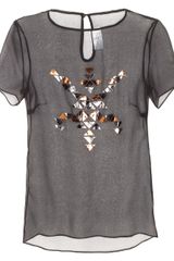 Manuela Dack Black Chiffon Metallic Foil Tee