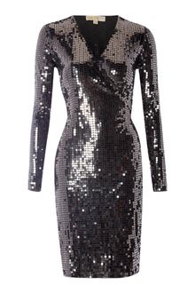 Michael by Michael Kors Long Sleeve Sequin Wrap Dress - Lyst