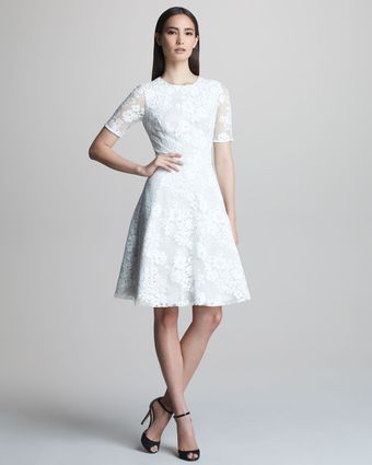 Monique Lhuillier Lace Halfsleeve Fitandflare Dress - Lyst