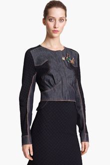Nina Ricci Zip Front Denim Tweed Jacket - Lyst