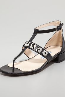 Prada Studded Tstrap Saffiano Sandal  - Lyst