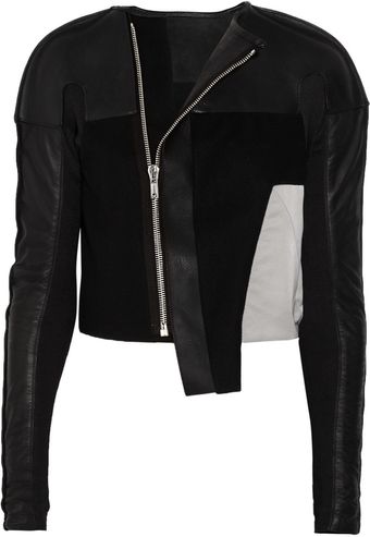 Rick Owens Paneled Leather and Sateen Jacket - Lyst