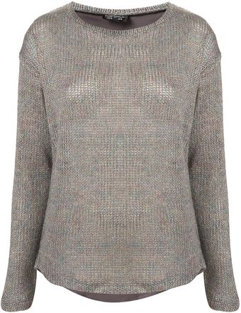 Topshop Knitted Woven Shimmer Jumper - Lyst