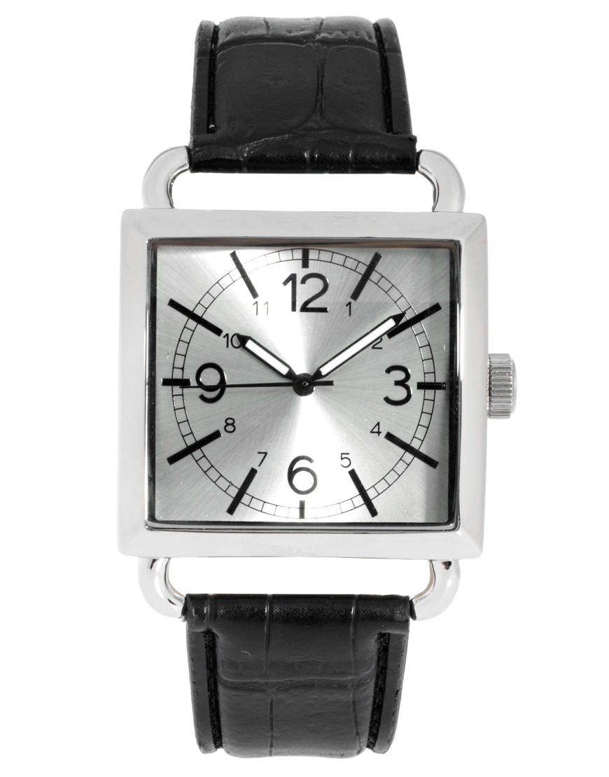 Asos Asos Square Face Croc Strap Watch in Black for Men Lyst