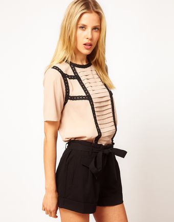 ASOS Collection Asos Blouse with Pintucks and Contrast Lace Trims - Lyst