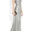 Donna Karan New York One Shoulder Sequined Stretch Mesh Gown in Silver - Lyst