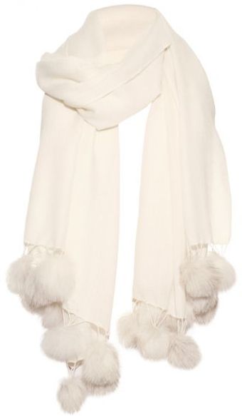 Hayley Menzies Cream Cashmere Fox Fur Pom Pom Scarf - Lyst