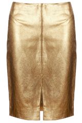 L'Agence Gold Leather Pencil Skirt
