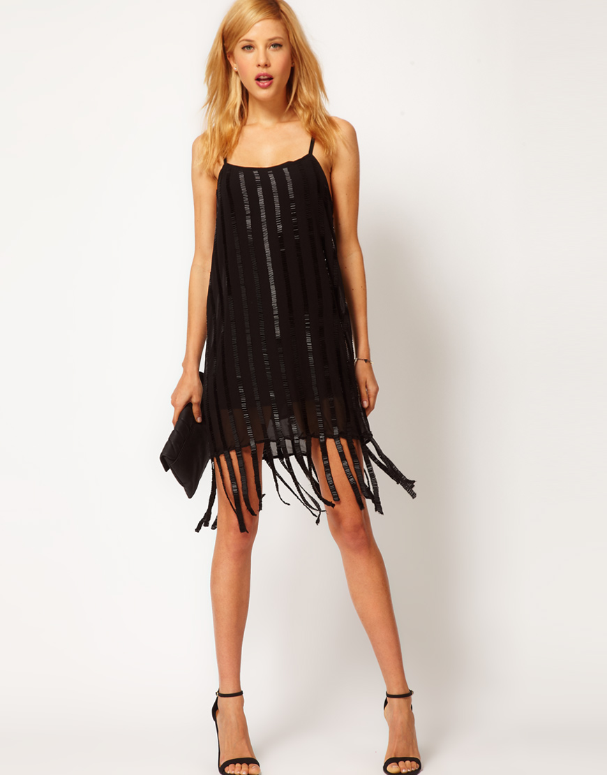 Mango Embellished Flapper Dress in Black  Lyst