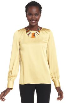 Nine West Longsleeve Satin Blouse - Lyst