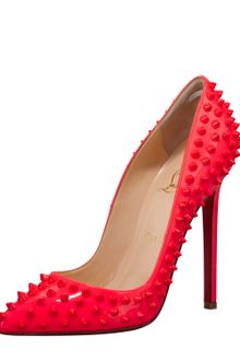 Christian Louboutin Pigalle Spikes Fluorescent Patent Red Sole Pump Rose Paris - Lyst