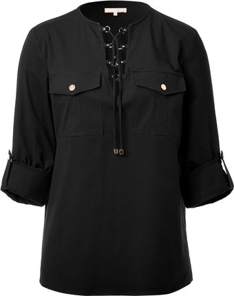 Michael Kors Black Laced Front Shirt - Lyst