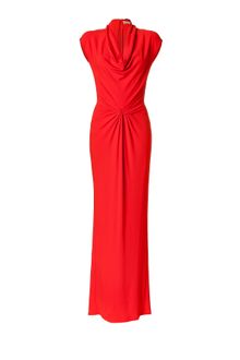 Michael Kors Coral Twisted Front Cowl Neck Gown - Lyst