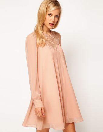 ASOS Collection Asos Swing Dress with Lace Insert and Peter Pan Collar - Lyst