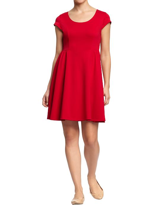 Old Navy Cap Sleeve Flared Ponte Knit Dress in Red (amaryllis red)