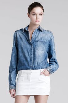 Pierre Balmain Leathertrim Denim Miniskirt - Lyst