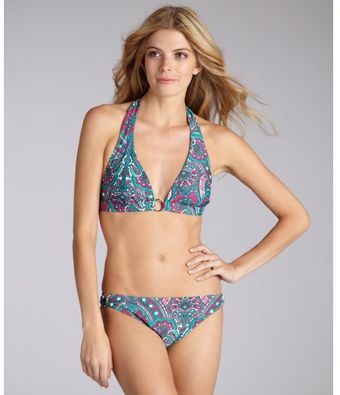 Shoshanna Teal Paisley Stretch Nylon Ring Detail Bikini Bottom - Lyst