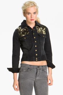Current/Elliott The Snap Metallic Leather Denim Jacket - Lyst