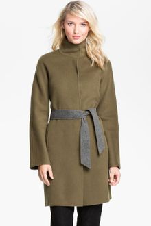 Eileen Fisher High Collar Belted Coat - Lyst