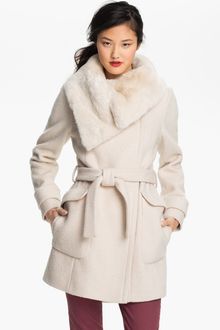 Ivanka Trump Faux Fur Trim Wrap Coat - Lyst