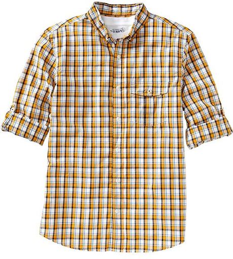 Old Navy Patterned Rollsleeve Slimfit Shirts in Yellow for Men (yellow ...