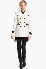 Via Spiga Elena Faux Leather Trim Wool Blend Coat