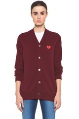 Comme Des Garçons Cardigan with Red Emblem in Burgundy