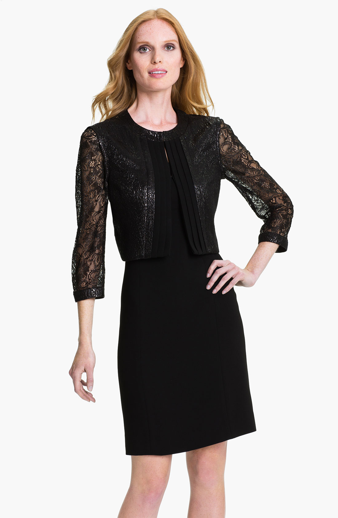 Tahari Sleeveless Sheath Dress Metallic Lace Jacket in Black Lyst