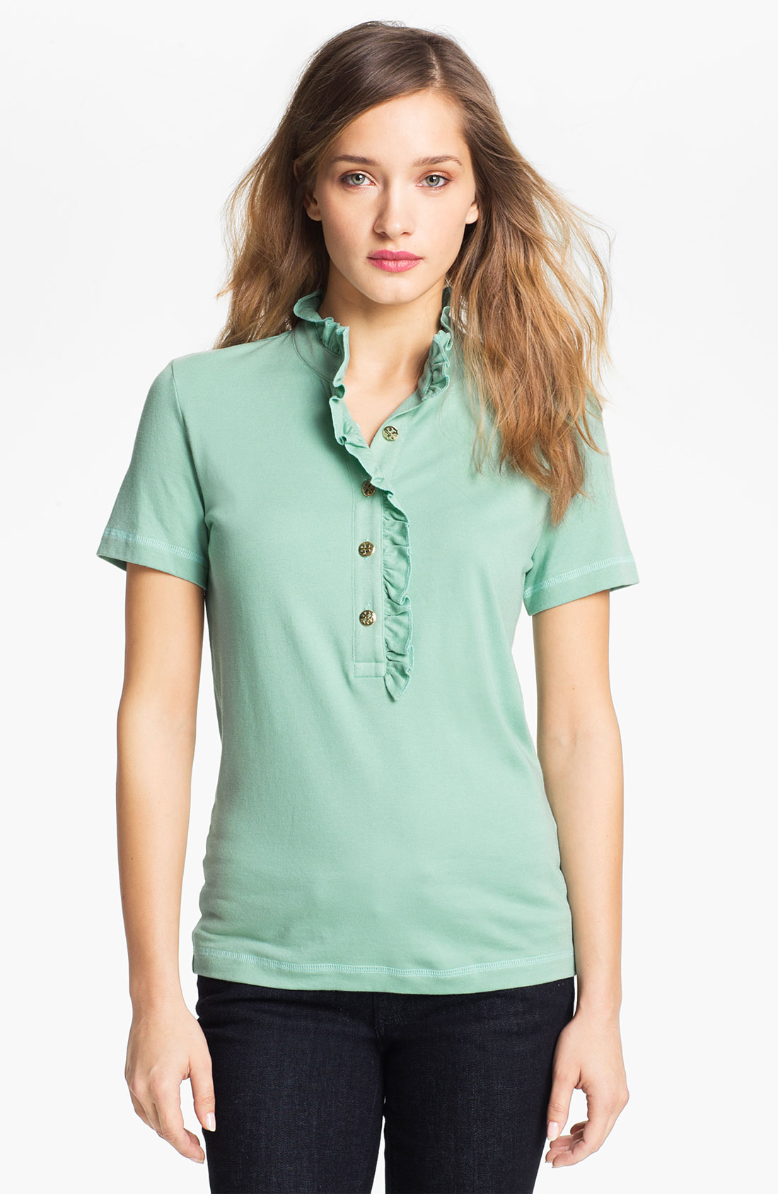 Tory Burch Lidia Ruffle Polo in Green (atlantis) | Lyst