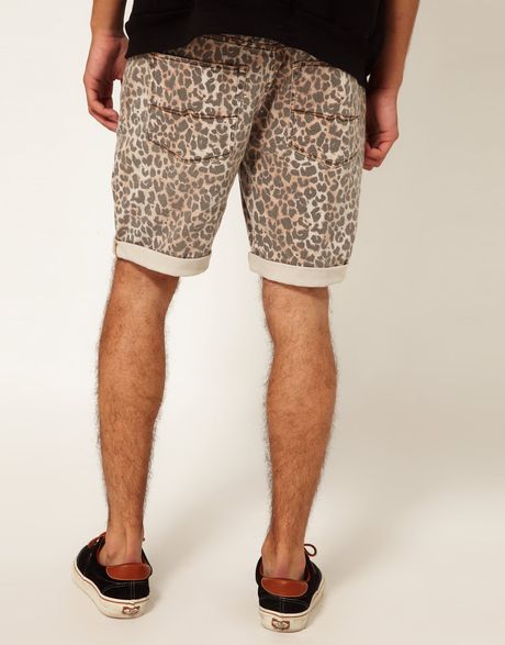 Asos Denim Shorts with Leopard Print in Beige for Men (white) | Lyst