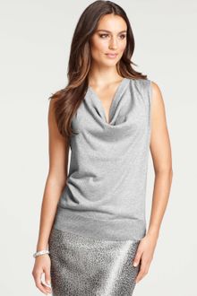 Ann Taylor Petite Metallic Drape Neck Shell - Lyst